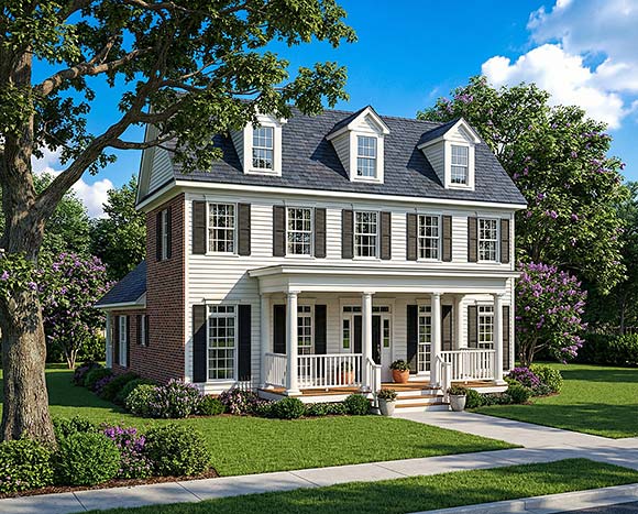 Colonial House Plan 61000 with 3 Beds, 3 Baths, 2 Car Garage Elevation