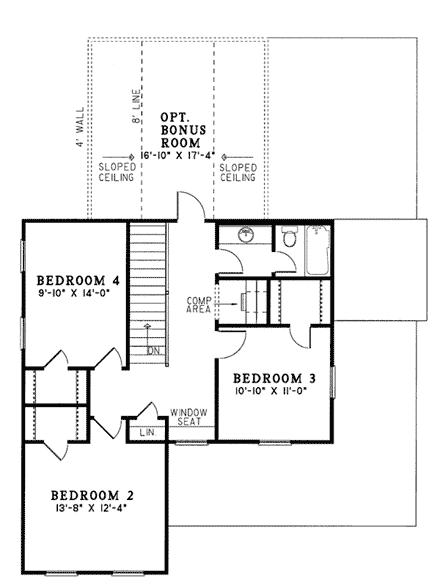 Country, Farmhouse, Southern House Plan 61001 with 4 Beds, 3 Baths, 2 Car Garage Second Level Plan