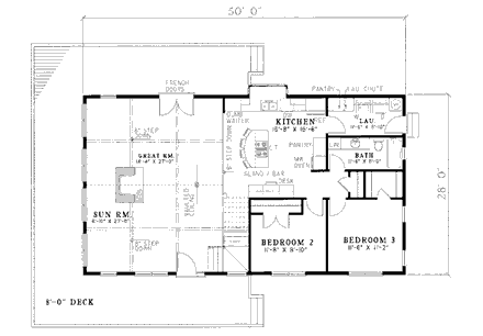 Traditional House Plan 61006 with 3 Beds, 2 Baths, 2 Car Garage First Level Plan