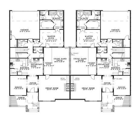 Multi-Family Plan 61018 - Traditional Style with 4452 Sq Ft, 6 Be