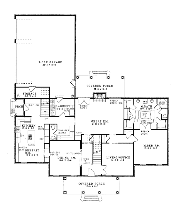 Colonial, Plantation, Southern House Plan 61022 with 5 Beds, 4 Baths, 2 Car Garage Level One