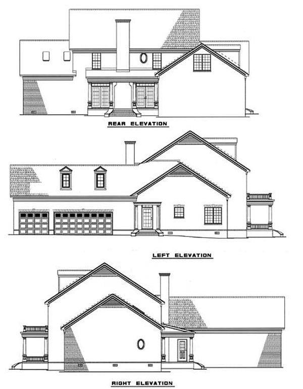 Colonial, Plantation, Southern House Plan 61022 with 5 Beds, 4 Baths, 2 Car Garage Rear Elevation