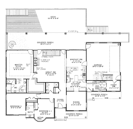 Country, Southern House Plan 61052 with 4 Beds, 4 Baths, 2 Car Garage First Level Plan