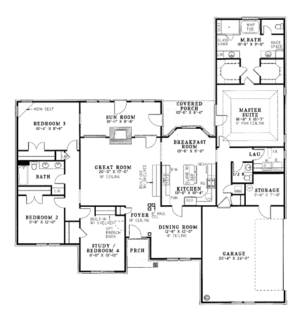 European, One-Story, Traditional House Plan 61057 with 4 Beds, 3 Baths Level One