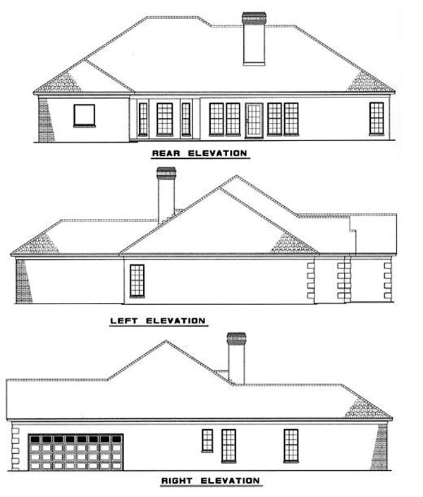 European, One-Story, Traditional House Plan 61057 with 4 Beds, 3 Baths Rear Elevation