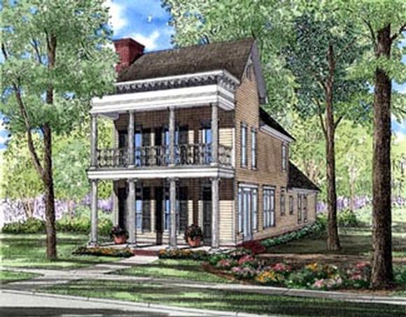 Colonial, Narrow Lot, Southern House Plan 61061 with 3 Beds, 3 Baths, 2 Car Garage Elevation