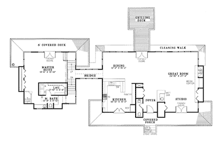 Country, Southern House Plan 61066 with 2 Beds, 3 Baths First Level Plan