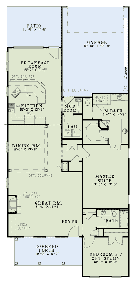 House Plan 61084 with 2 Beds, 2 Baths, 2 Car Garage First Level Plan