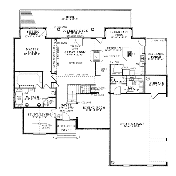 House Plan 61086 - Traditional Style with 3108 Sq Ft, 4 Bed, 2 Ba