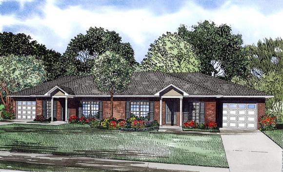 One-Story, Traditional Multi-Family Plan 61088 with 4 Beds, 2 Baths, 2 Car Garage Elevation