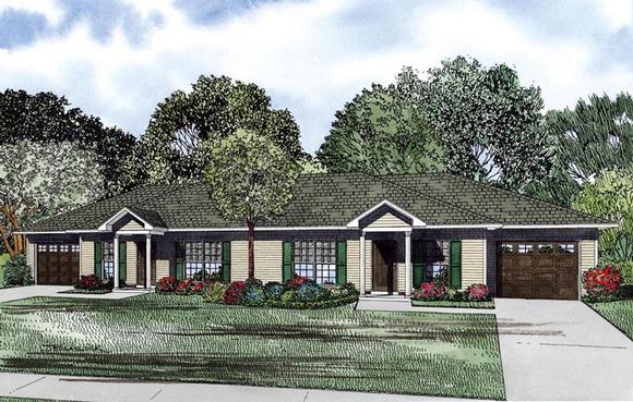 Multi-Family Plan 61089 with 4 Beds, 2 Baths, 2 Car Garage Elevation