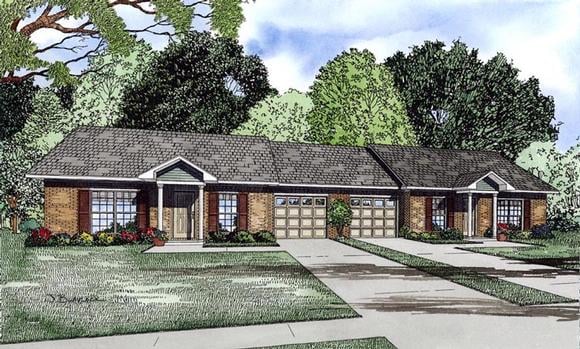 Multi-Family Plan 61090 with 4 Beds, 2 Baths, 2 Car Garage Elevation