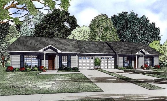Multi-Family Plan 61091 with 4 Beds, 2 Baths, 2 Car Garage Elevation