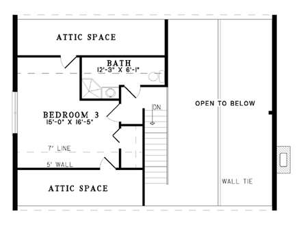 Country, Farmhouse, Log House Plan 61100 with 3 Beds, 2 Baths Second Level Plan