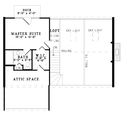 Log, Narrow Lot House Plan 61101 with 2 Beds, 2 Baths Second Level Plan