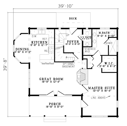 Log, Narrow Lot House Plan 61104 with 2 Beds, 3 Baths First Level Plan