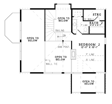 Log, Narrow Lot House Plan 61104 with 2 Beds, 3 Baths Second Level Plan