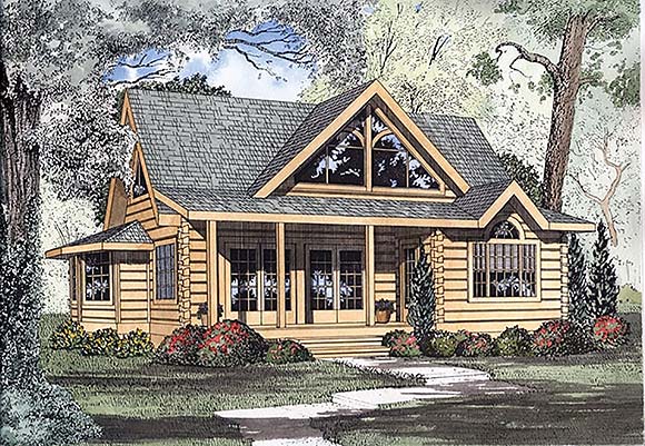 Log, Narrow Lot House Plan 61104 with 2 Beds, 3 Baths Elevation