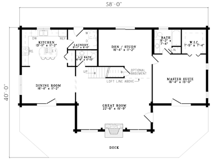 A-Frame, Contemporary, Log House Plan 61105 with 3 Beds, 3 Baths First Level Plan