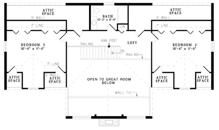 A-Frame, Contemporary, Log House Plan 61105 with 3 Beds, 3 Baths Second Level Plan