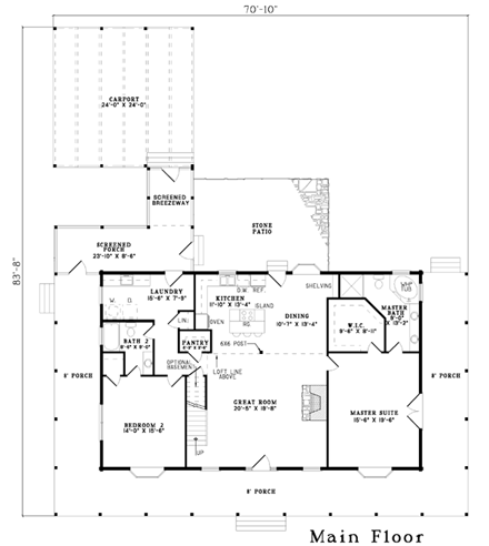 Country, Log, Southern House Plan 61112 with 4 Beds, 3 Baths First Level Plan