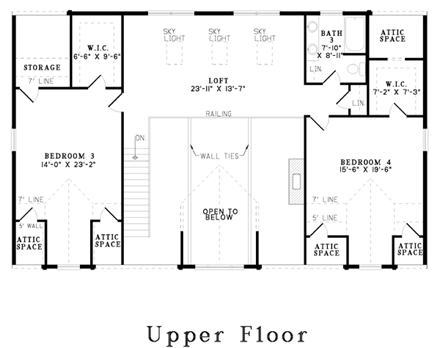 Country, Log, Southern House Plan 61112 with 4 Beds, 3 Baths Second Level Plan