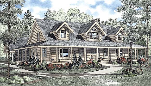 Country, Log, Southern House Plan 61112 with 4 Beds, 3 Baths Elevation