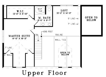 Country, Log House Plan 61122 with 3 Beds, 2 Baths Second Level Plan