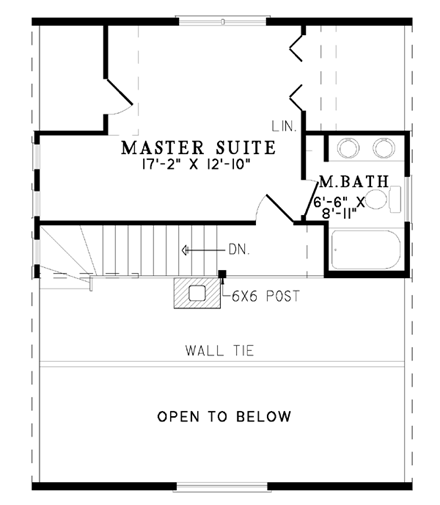 Log, Narrow Lot House Plan 61123 with 3 Beds, 2 Baths Second Level Plan