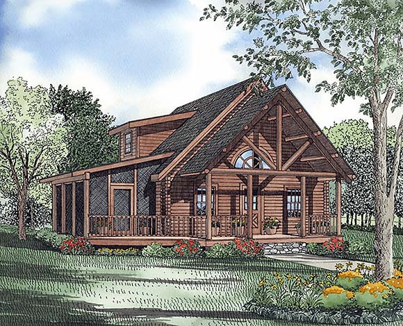 Log, Narrow Lot House Plan 61123 with 3 Beds, 2 Baths Elevation