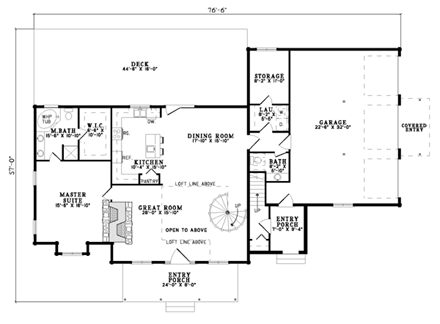 Log House Plan 61132 with 3 Beds, 3 Baths, 3 Car Garage First Level Plan