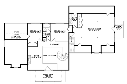 Log House Plan 61132 with 3 Beds, 3 Baths, 3 Car Garage Second Level Plan