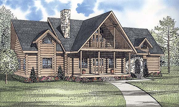 Log House Plan 61132 with 3 Beds, 3 Baths, 3 Car Garage Elevation