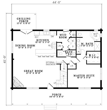 Country, Log House Plan 61133 with 3 Beds, 3 Baths First Level Plan