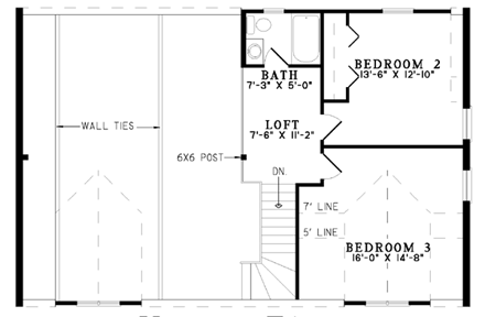 Country, Log House Plan 61133 with 3 Beds, 3 Baths Second Level Plan