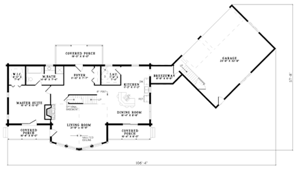 Log House Plan 61144 with 3 Beds, 2 Baths, 3 Car Garage First Level Plan