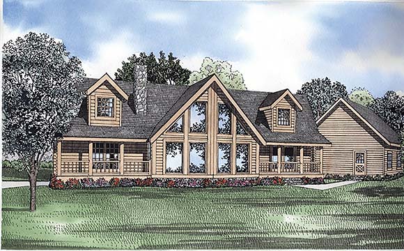 Log House Plan 61144 with 3 Beds, 2 Baths, 3 Car Garage Elevation