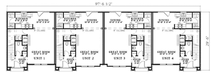 Multi-Family Plan 61158 with 8 Beds, 12 Baths First Level Plan