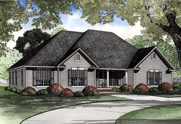 One-Story, Traditional House Plan 61159 with 4 Beds, 3 Baths, 3 Car Garage Elevation