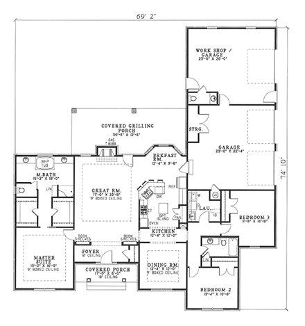European, Traditional House Plan 61176 with 3 Beds, 3 Baths, 3 Car Garage First Level Plan
