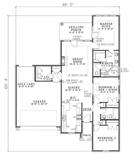 Craftsman, One-Story House Plan 61178 with 3 Beds, 2 Baths, 2 Car Garage First Level Plan