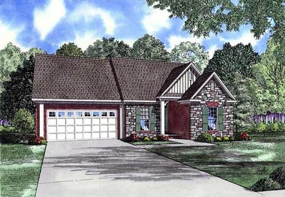 Craftsman, One-Story House Plan 61178 with 3 Beds, 2 Baths, 2 Car Garage Elevation