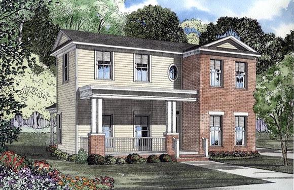 Colonial, Narrow Lot House Plan 61200 with 3 Beds, 2 Baths, 2 Car Garage Elevation