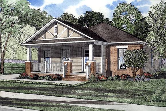 Bungalow, Narrow Lot, One-Story House Plan 61201 with 3 Beds, 2 Baths, 2 Car Garage Elevation