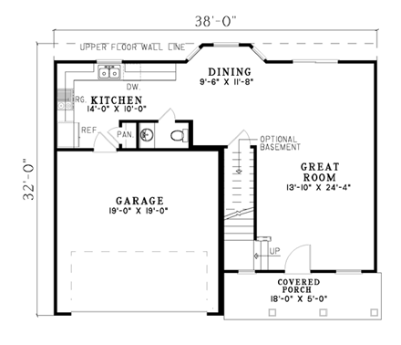 Colonial House Plan 61206 with 4 Beds, 3 Baths, 2 Car Garage First Level Plan