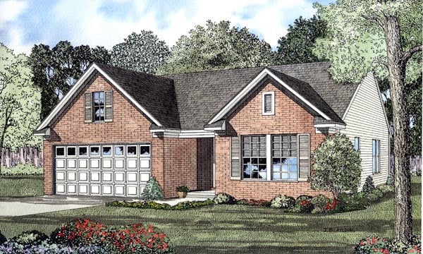 Narrow Lot, One-Story, Traditional House Plan 61207 with 3 Beds, 2 Baths, 2 Car Garage Elevation