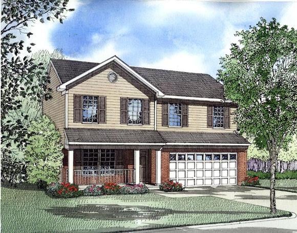 Narrow Lot, Traditional House Plan 61210 with 4 Beds, 3 Baths, 2 Car Garage Elevation
