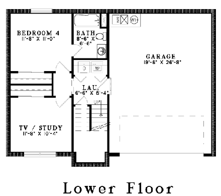 Colonial, Narrow Lot House Plan 61212 with 4 Beds, 3 Baths, 2 Car Garage First Level Plan