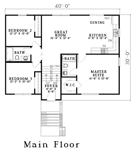 Colonial, Narrow Lot House Plan 61212 with 4 Beds, 3 Baths, 2 Car Garage Second Level Plan