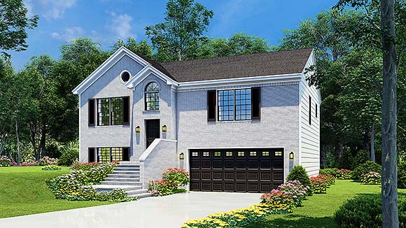 Colonial, Narrow Lot House Plan 61212 with 4 Beds, 3 Baths, 2 Car Garage Elevation